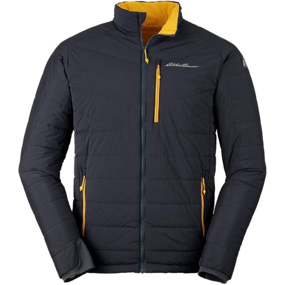 Eddie Bauer IgniteLite Stretch Reversible Puffer Jacket Grey Yellow Packable L